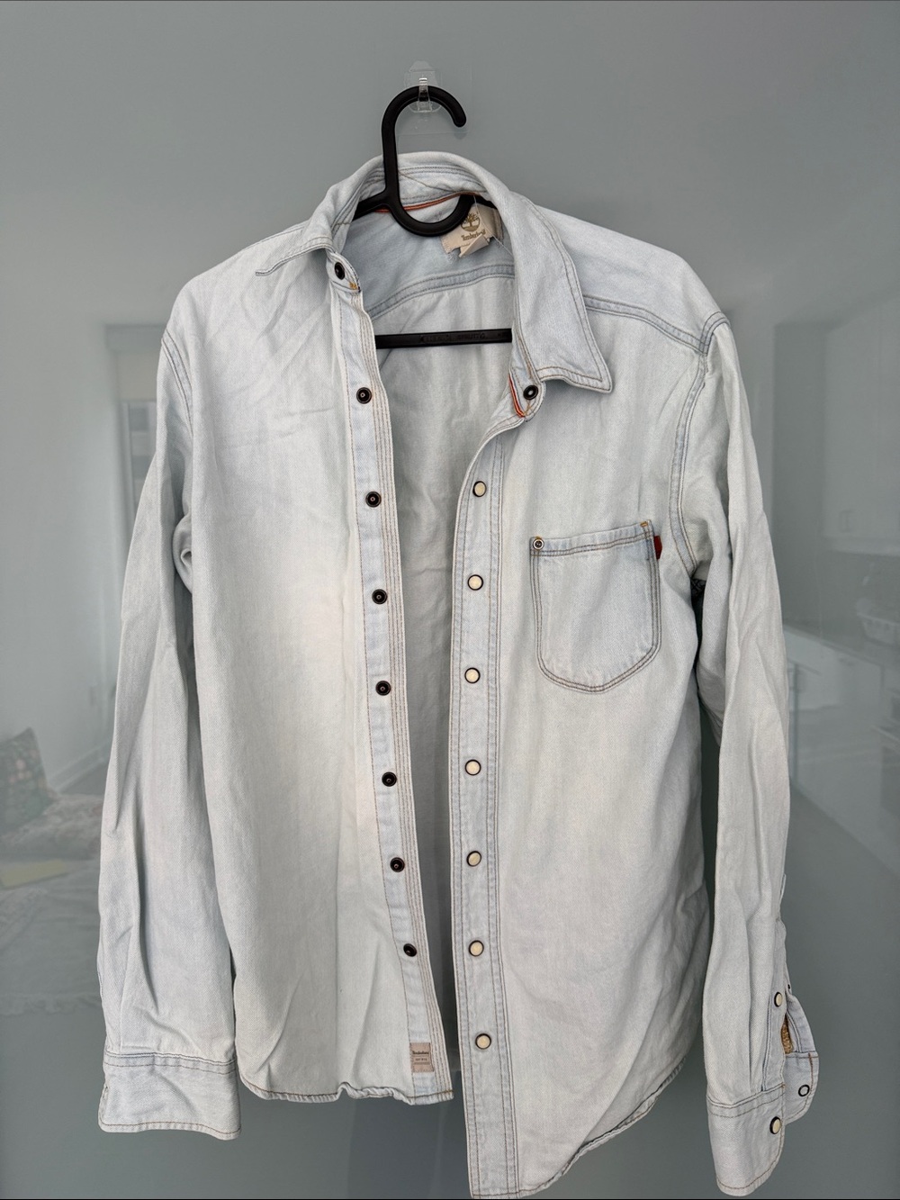 Timberland Light Wash Denim Button-Down Shirt - Pale Blue